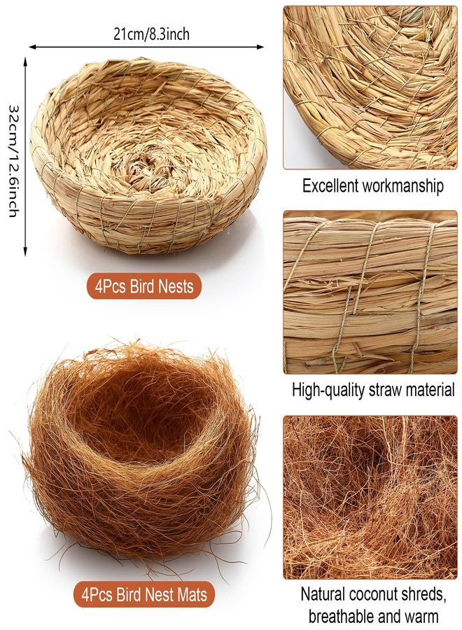 AceOrbit 4 Set Bird Nest with Coconut Fiber Mats Set Hand-Woven Flat Base Pigeon Birdhouse Breeding Nest Small Animal Cage Accessories for Parrots Budgies Cockatiels Hamsters Gerbils and Pigs - Image 2